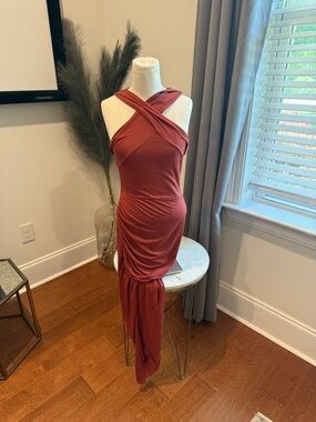 Rust Red Cross-Front Ruched BodyCon